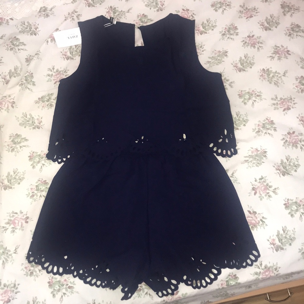 Zaful Sleeveless Laser Cut Top and Shorts Set